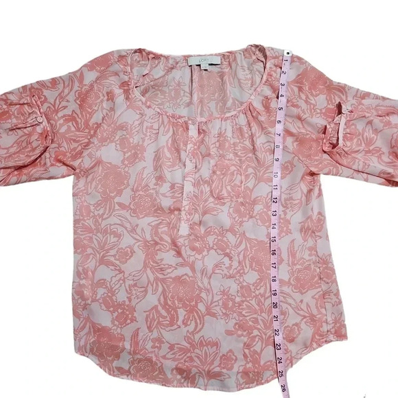 Ann Taylor LOFT Small Peach White Floral Semi Sheer Boho Prairie Cottage Blouse - Picture 6 of 7